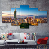 Colorful Nights At Taipei 5 Pieces Canvas Prints Wall Art - Painting Canvas, Multi Panel, Wall Decor, Canvas Art