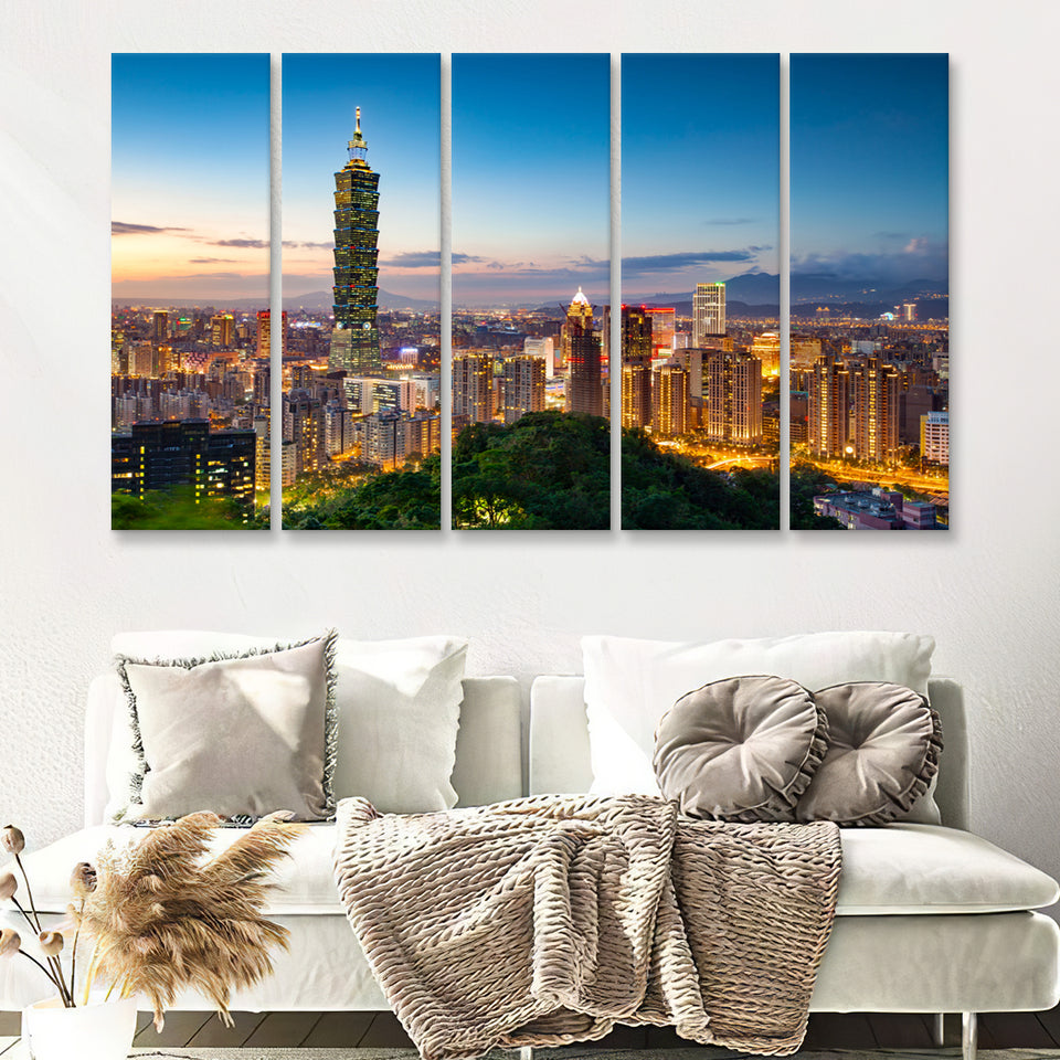 Colorful Nights At Taipei 5 Pieces B Canvas Prints Wall Art - Painting Canvas, Multi Panel, Wall Decor, Canvas Art