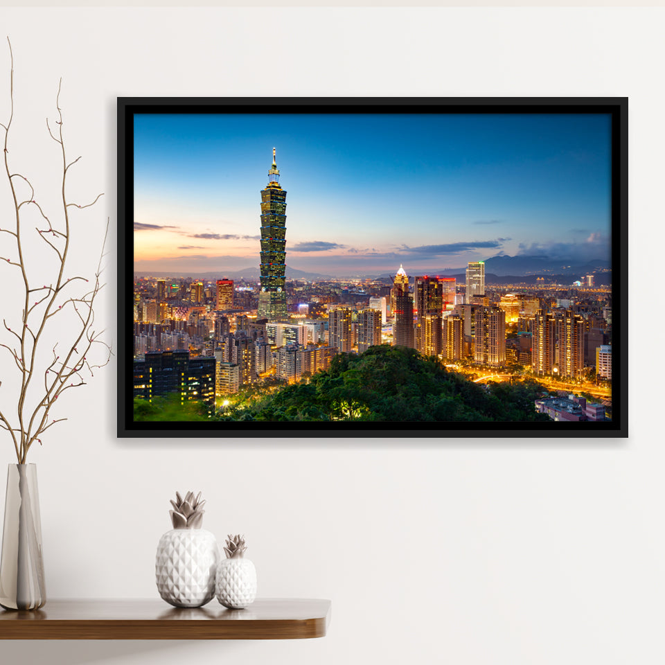 Colorful Nights At Taipei Framed Canvas Prints Wall Art - Painting Canvas, Wall Decor, Canvas Art, Floating Frame