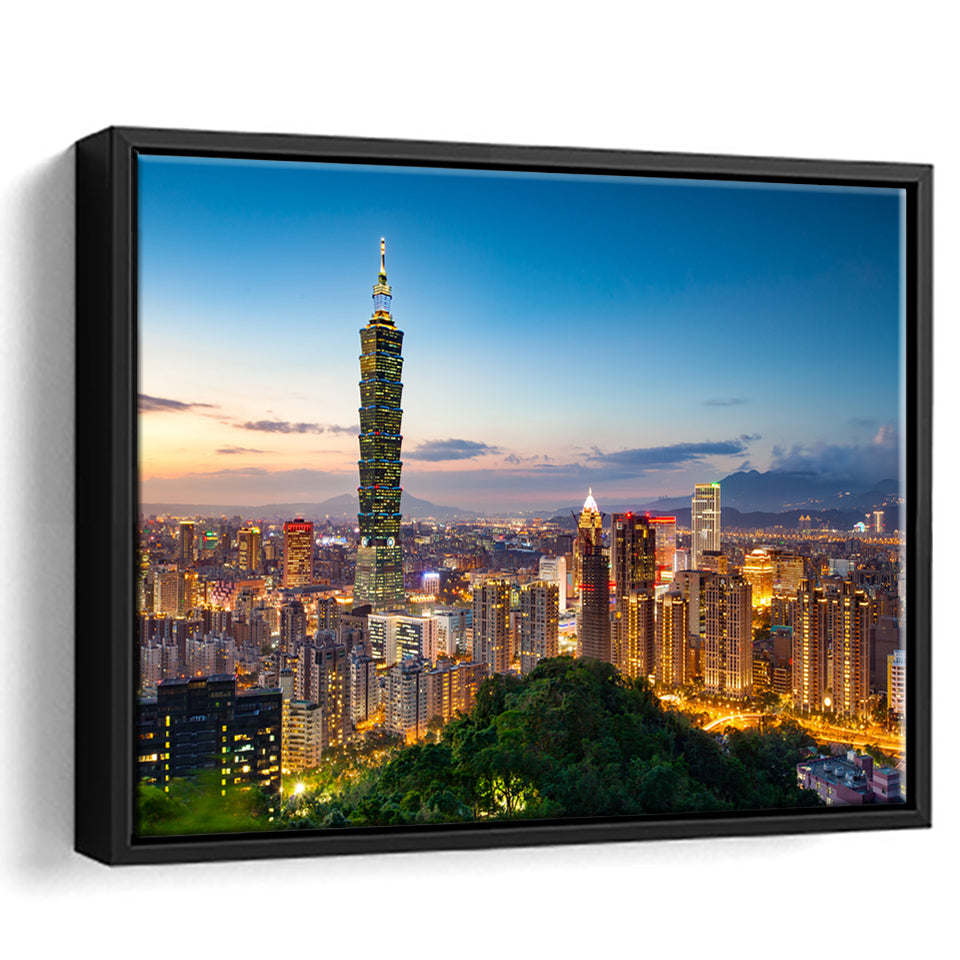Colorful Nights At Taipei Framed Canvas Prints Wall Art - Painting Canvas, Wall Decor, Canvas Art, Floating Frame