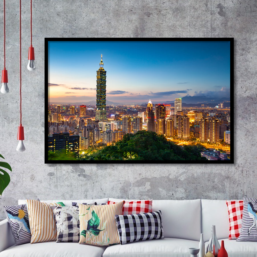 Colorful Nights At Taipei Framed Art Prints Wall Decor - Painting Prints, Wall Art, Framed Picture, Black Frame