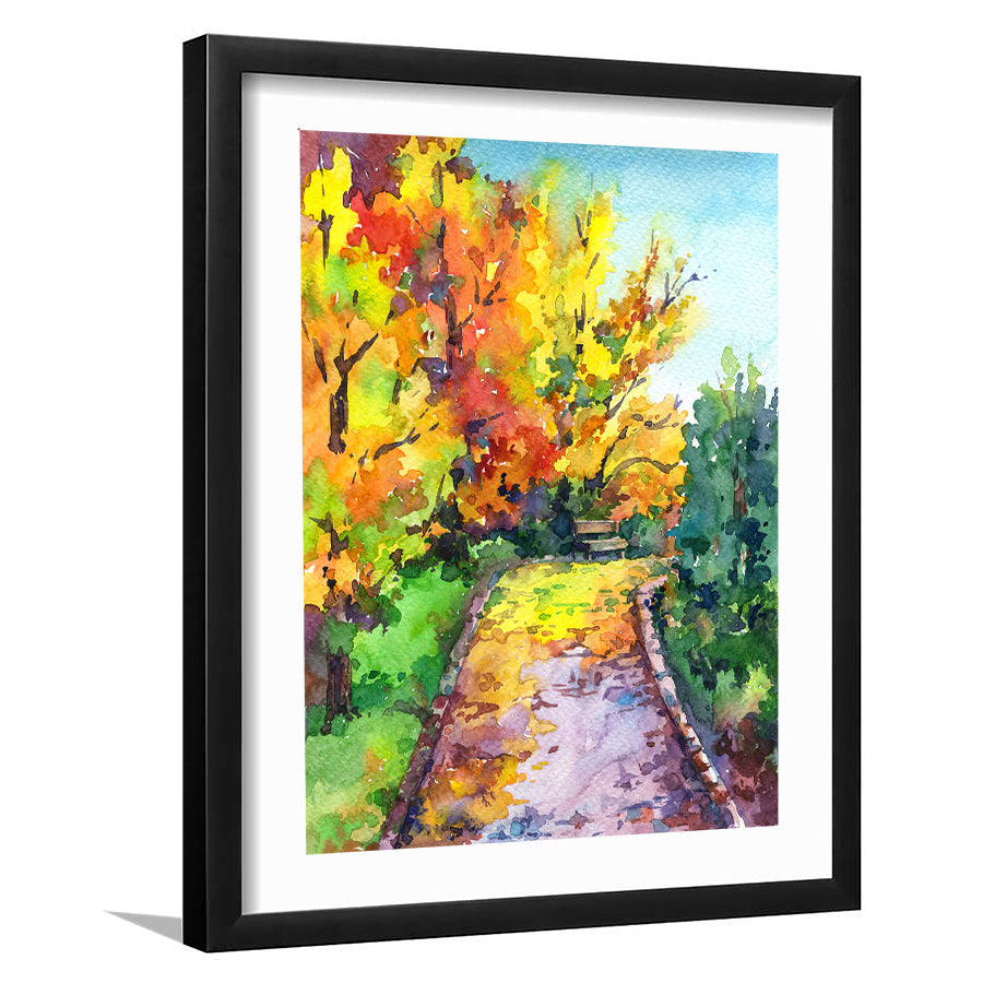 Colorful Park Alley With Trees Framed Wall Art - Framed Prints, Print for Sale, Painting Prints, Art Prints