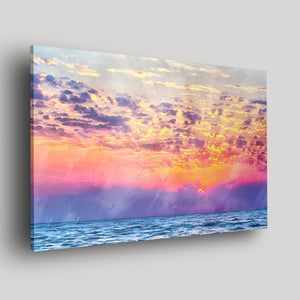 Colorful Sunset Over The Sea With Golden Sky Acrylic Print - Art Prints, Acrylic Wall Art, Wall Decor, Home Decor