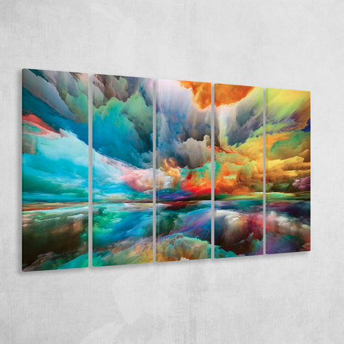 Colourful Clouds Wall Art Abstract Replica 5 Piece B Canvas Prints Wall Art, Multi Panels,Large Canvas