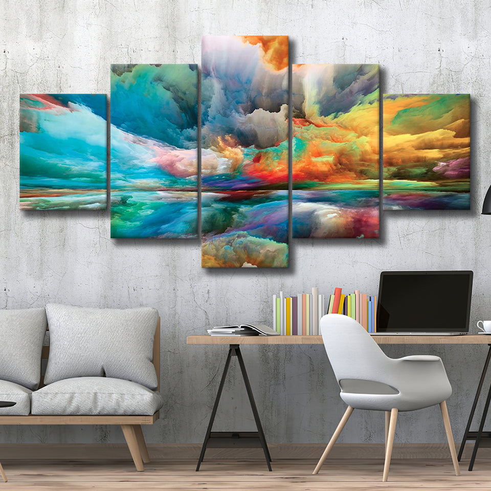 Colourful Clouds Wall Art Abstract Replica 5 Piece Canvas Prints Wall Art Decor, Multi Panels, Mixed Canvas