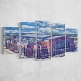 Colts Football Stadium Lucas Oil Stadium Watercolor, 5 Pieces, Multi Panel Canvas Prints Wall Art Decor