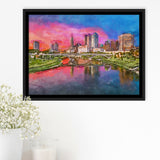 Columbus Ohio Usa Skyline On River City Art Watercolor Framed Canvas Prints Wall Art Home Decor,Floating Frame