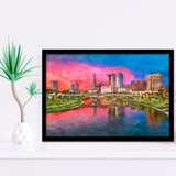 Columbus Ohio Usa Skyline On River City Art Watercolor Framed Art Prints Wall Art Decor,Framed Picture