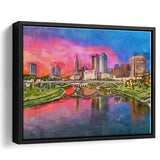 Columbus Ohio Usa Skyline On River City Art Watercolor Framed Canvas Prints Wall Art Home Decor,Floating Frame