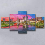 Columbus Ohio Usa Skyline On River 5 Pieces Mixed Canvas Prints Wall Art Home Decor