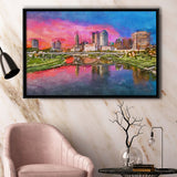 Columbus Ohio Usa Skyline On River City Art Watercolor Framed Canvas Prints Wall Art Home Decor,Floating Frame