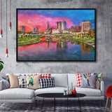 Columbus Ohio Usa Skyline On River City Art Watercolor Framed Canvas Prints Wall Art Home Decor,Floating Frame