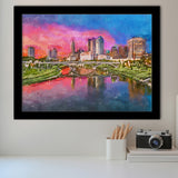 Columbus Ohio Usa Skyline On River City Art Watercolor Framed Art Prints Wall Art Decor,Framed Picture