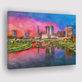 Columbus Ohio Usa Skyline On River City Art Watercolor Canvas Prints Wall Art Home Decor, Large Canvas