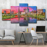Columbus Ohio Usa Skyline On River 5 Pieces Mixed Canvas Prints Wall Art Home Decor