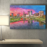 Columbus Ohio Usa Skyline On River City Art Watercolor Canvas Prints Wall Art Home Decor, Large Canvas