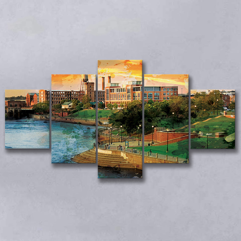 Columbus, Georgia, Columbus Skyline, Multi Panels, 5 Pieces, Canvas Prints Wall Art Home Decor