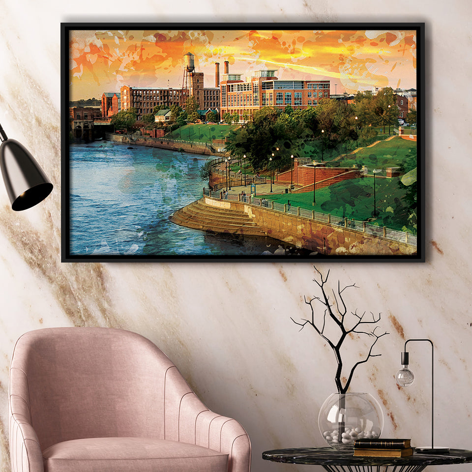 Columbus, Georgia, Columbus Skyline, Framed Canvas Prints Wall Art Home Decor,Floating Frame, Ready to Hang