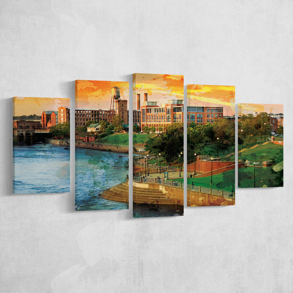 Columbus, Georgia, Columbus Skyline, Multi Panels, 5 Pieces, Canvas Prints Wall Art Home Decor
