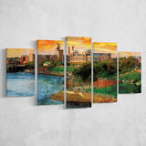 Columbus, Georgia, Columbus Skyline, Multi Panels, 5 Pieces, Canvas Prints Wall Art Home Decor