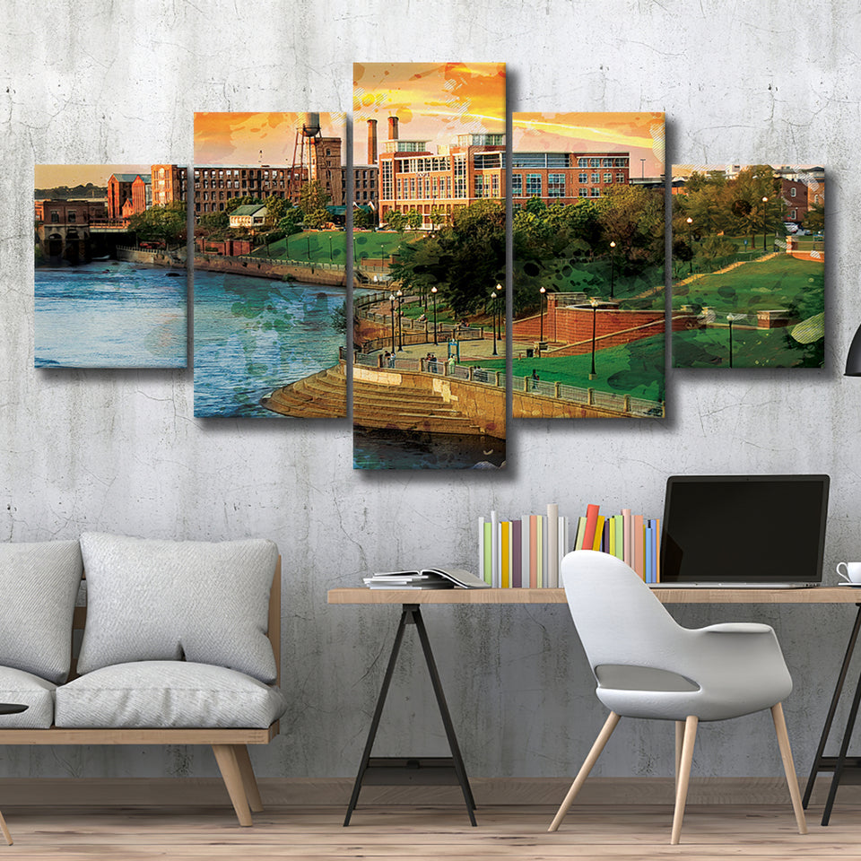 Columbus, Georgia, Columbus Skyline, Multi Panels, 5 Pieces, Canvas Prints Wall Art Home Decor