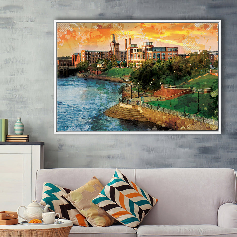 Columbus, Georgia, Columbus Skyline, Framed Canvas Prints Wall Art Home Decor,Floating Frame, Ready to Hang