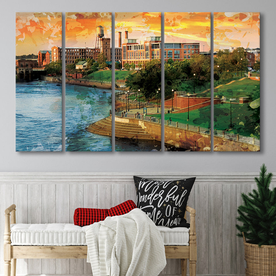 Columbus, Georgia, Columbus Skyline, Multi Panels, 5 Pieces B, Canvas Prints Wall Art Home Decor,X Large Canvas