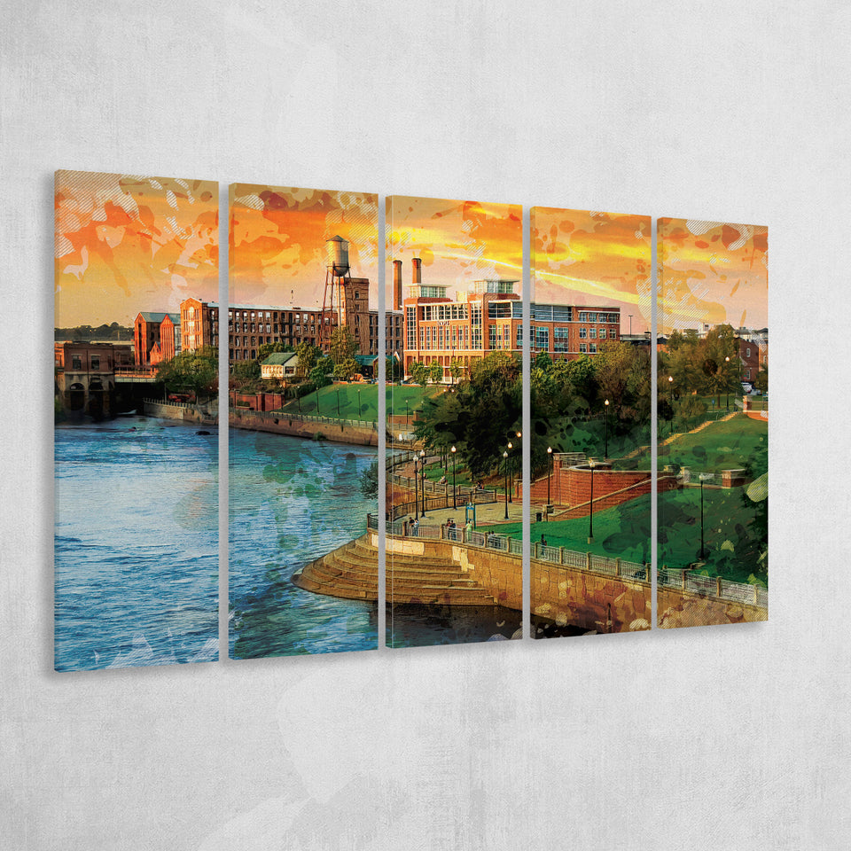 Columbus, Georgia, Columbus Skyline, Multi Panels, 5 Pieces B, Canvas Prints Wall Art Home Decor,X Large Canvas