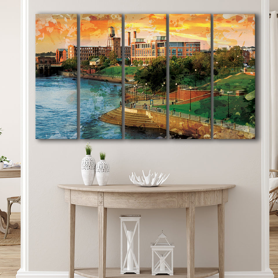 Columbus, Georgia, Columbus Skyline, Multi Panels, 5 Pieces B, Canvas Prints Wall Art Home Decor,X Large Canvas