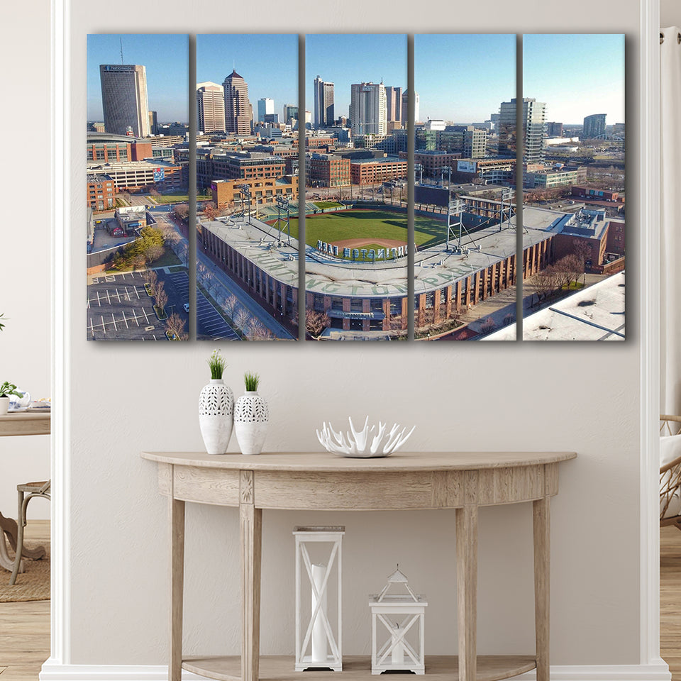 Columbus Clippers Wall Art Huntington Park Stadium Canvas Prints Baseball,Multi Panels B,Sport Stadium Art Prints, Fan Gift