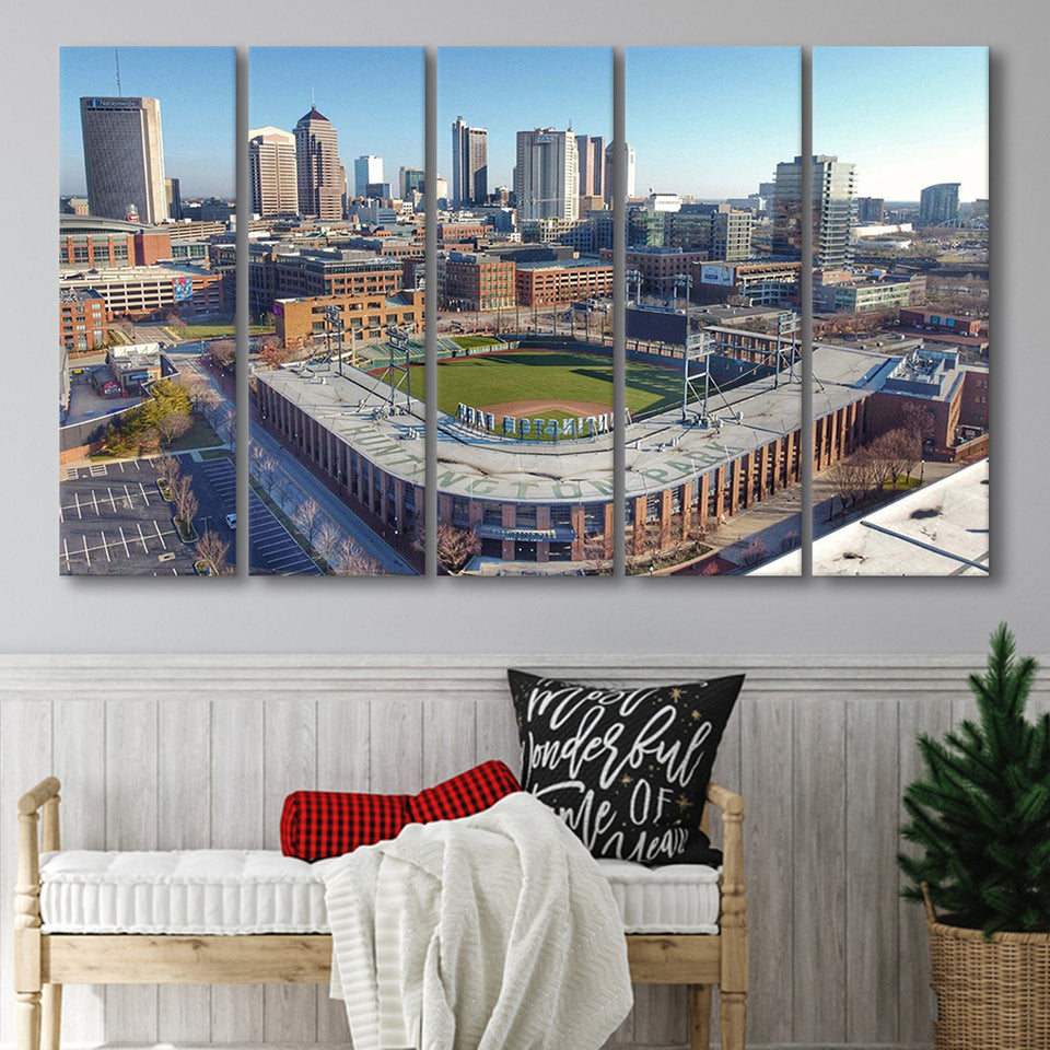 Columbus Clippers Wall Art Huntington Park Stadium Canvas Prints Baseball,Multi Panels B,Sport Stadium Art Prints, Fan Gift