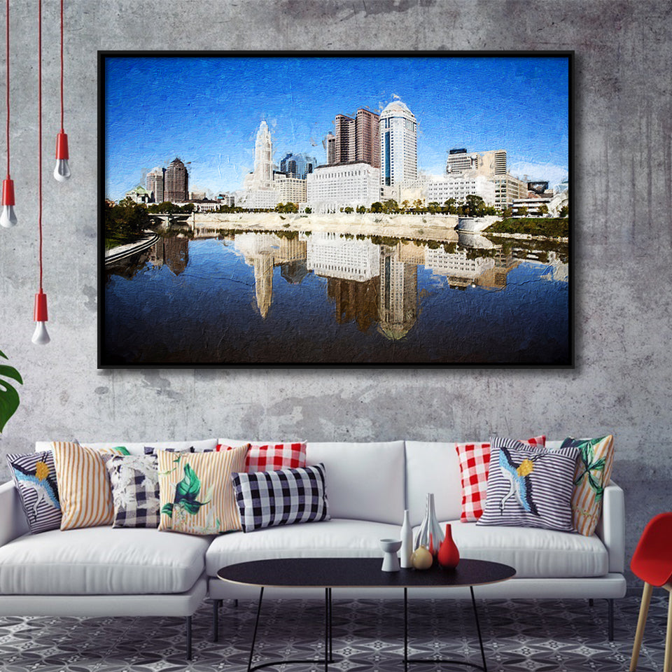 Columbus Skyline Framed Canvas Prints Wall Art Decor - Paiting Canvas, Art Prints, Floating Frame