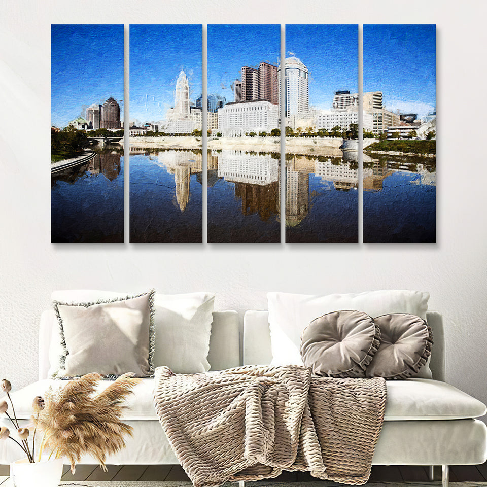 Columbus Skyline 5 Piece B Canvas Prints Wall Art Decor - Painting Canvas, Multi Panels