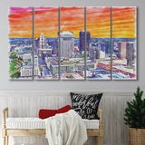 Columbus Watercolor Columbus Ohio, 5 Pieces B, Multi Panel Canvas Prints Wall Art Decor