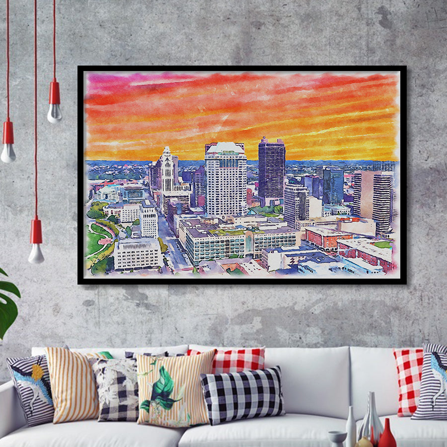 Columbus Watercolor Columbus Ohio, Sport Prints Fan Gift, Framed Art Prints Wall Art Decor