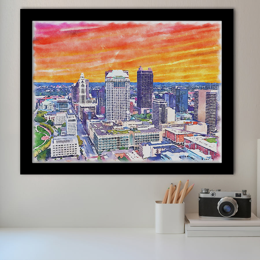 Columbus Watercolor Columbus Ohio, Sport Prints Fan Gift, Framed Art Prints Wall Art Decor