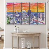 Columbus Watercolor Columbus Ohio, 5 Pieces B, Multi Panel Canvas Prints Wall Art Decor