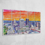Columbus Watercolor Columbus Ohio, 5 Pieces B, Multi Panel Canvas Prints Wall Art Decor