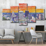 Columbus Watercolor Columbus Ohio, 5 Pieces, Multi Panel Canvas Prints Wall Art Decor
