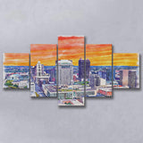 Columbus Watercolor Columbus Ohio, 5 Pieces, Multi Panel Canvas Prints Wall Art Decor