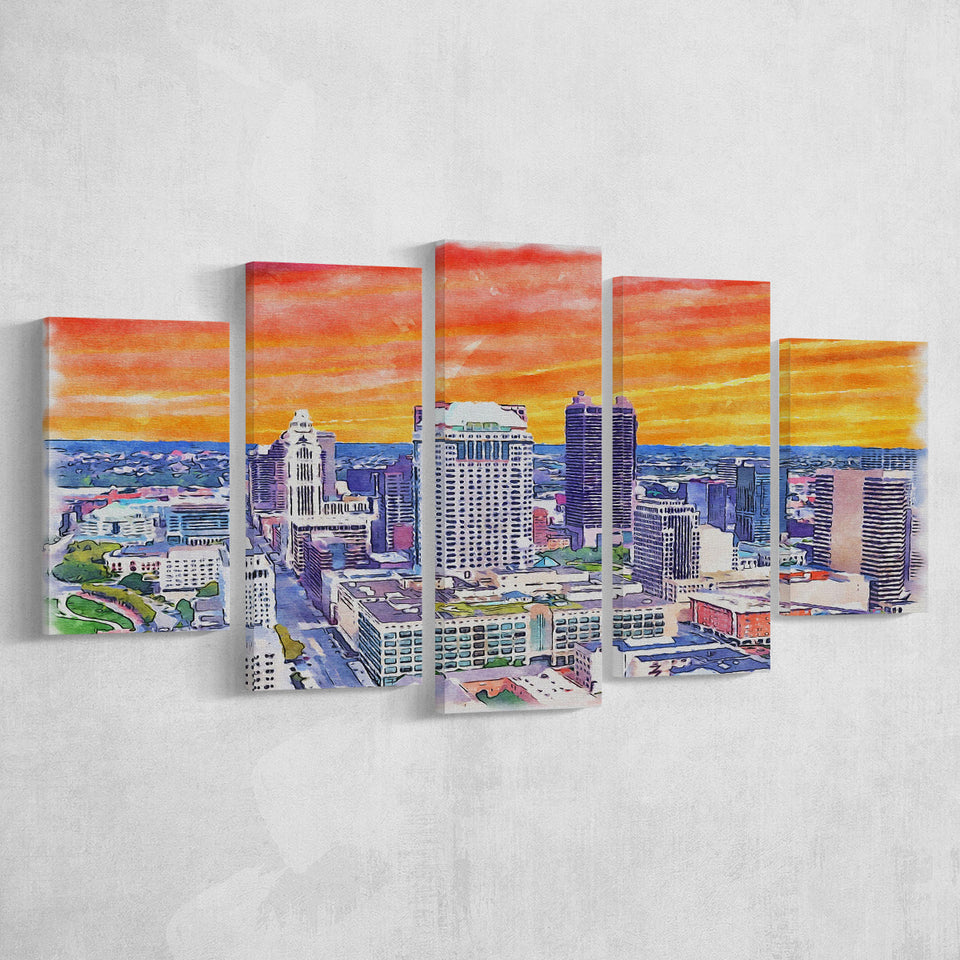 Columbus Watercolor Columbus Ohio, 5 Pieces, Multi Panel Canvas Prints Wall Art Decor