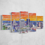 Columbus Watercolor Columbus Ohio, 5 Pieces, Multi Panel Canvas Prints Wall Art Decor