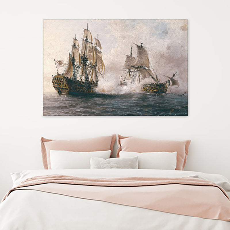 Combat Between Ships Yb Angel Maria Cortellini Canvas Wall Art - Canvas Prints, Prints For Sale, Painting Canvas
