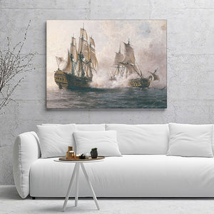 Combat Between Ships Yb Angel Maria Cortellini Canvas Wall Art - Canvas Prints, Prints For Sale, Painting Canvas