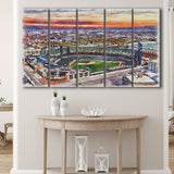 Comerica Park Tigers Watercolor, 5 Pieces B, Multi Panel Canvas Prints Wall Art Decor