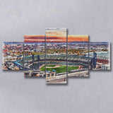Comerica Park Tigers Watercolor, 5 Pieces, Multi Panel Canvas Prints Wall Art Decor