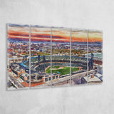 Comerica Park Tigers Watercolor, 5 Pieces B, Multi Panel Canvas Prints Wall Art Decor