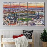 Comerica Park Tigers Watercolor, 5 Pieces B, Multi Panel Canvas Prints Wall Art Decor