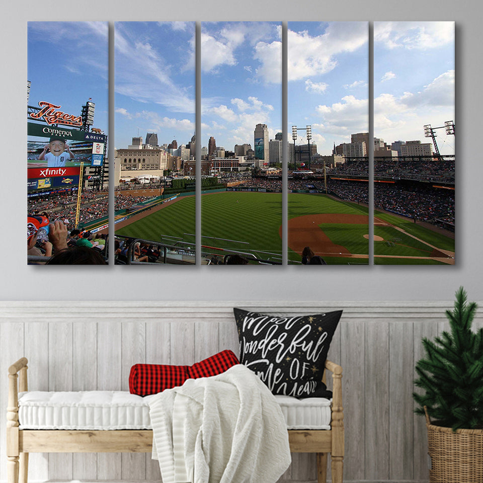 Comerica Park Stadium Canvas Prints Detroit Tigers Wall Art Baseball,Multi Panels B,Sport Stadium Art Prints, Fan Gift