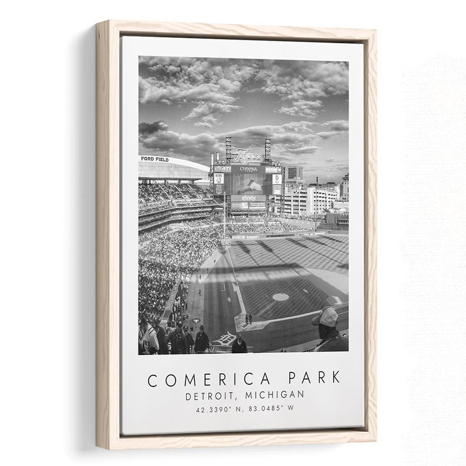Comerica Park Detroit Tigers Baseball Lovers Black And White Art Framed Canvas Prints Wall Art Home Decor, Floating Frame